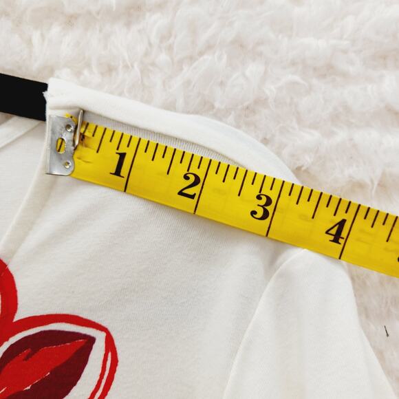 T-Shirt Size M Cream Red Olive Floral Bead Bloomcore Maximalist Vacation Casual - Picture 11 of 16